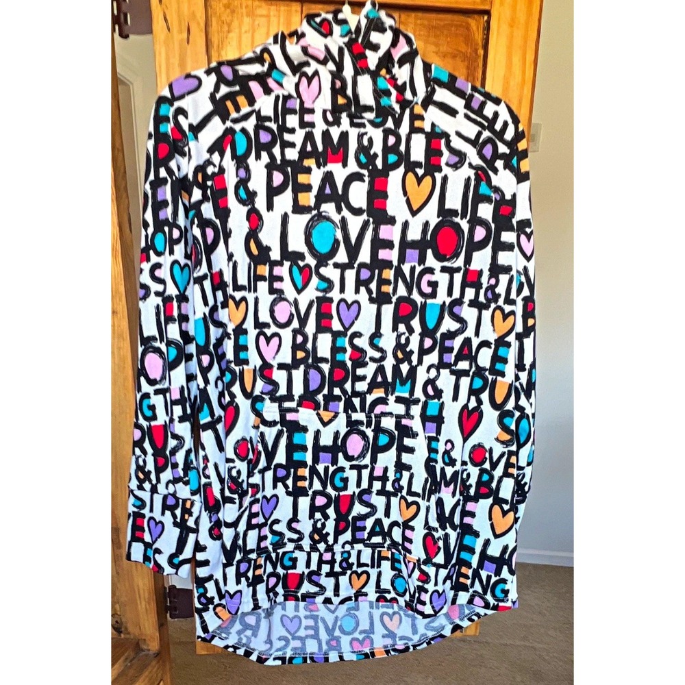 LuLaRoe Simply Comfortable Women's XL Pullover Hoodie Love Peace Graphic Print